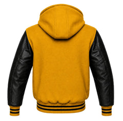 Mustard Yellow and Black Varsity Jacket with Hood
