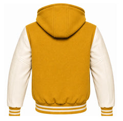 Mustard Yellow and Cream Varsity Jacket with Hood