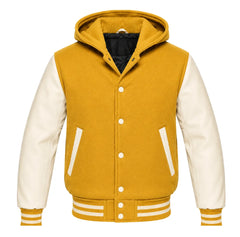 Mustard Yellow and Cream Varsity Jacket with Hood