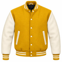 Mustard Yellow and Cream Wool Varsity Jacket