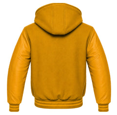 Mustard Yellow and Gold Varsity Jacket with Hood