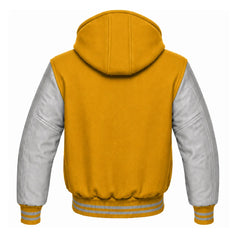 Mustard Yellow and Grey Hooded Varsity Jacket