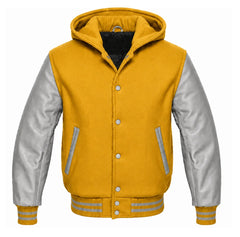 Mustard Yellow and Grey Hooded Varsity Jacket
