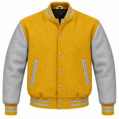 Mustard Yellow and Grey Wool Letterman Jacket