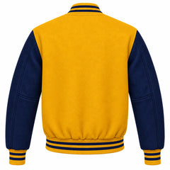 Mustard Yellow and Navy Blue Wool Letterman Jacket