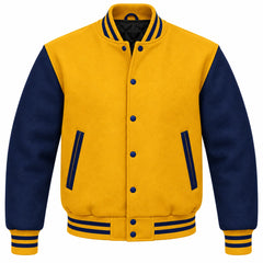 Mustard Yellow and Navy Blue Wool Letterman Jacket