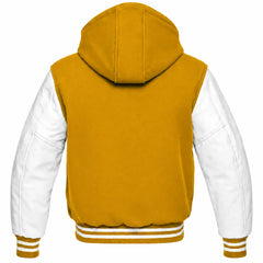 Mustard Yellow and White Varsity Jacket with Hood