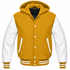 Mustard Yellow and White Varsity Jacket with Hood