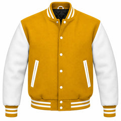 Mustard Yellow and White Wool Letterman Jacket