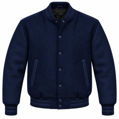 Navy Blue Wool Letterman Jacket