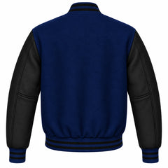 Navy Blue and Black Wool Varsity Jacket
