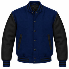 Navy Blue and Black Wool Varsity Jacket
