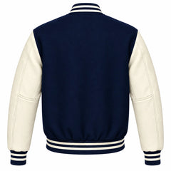 Navy Blue and Cream Wool Varsity Jacket