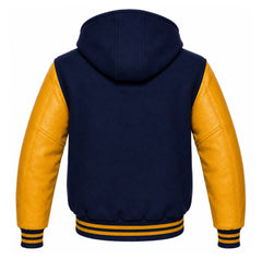 Navy Blue and Gold Hooded Letterman Jacket