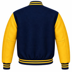 Navy Blue and Gold Wool Varsity Jacket