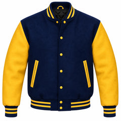 Navy Blue and Gold Wool Varsity Jacket