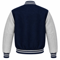 Navy Blue and Grey Wool Varsity Jacket