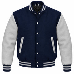 Navy Blue and Grey Wool Varsity Jacket