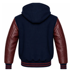 Navy Blue and Maroon Hooded Letterman Jacket
