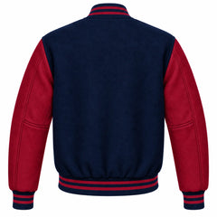 Navy Blue and Maroon Wool Varsity Jacket