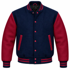 Navy Blue and Maroon Wool Varsity Jacket