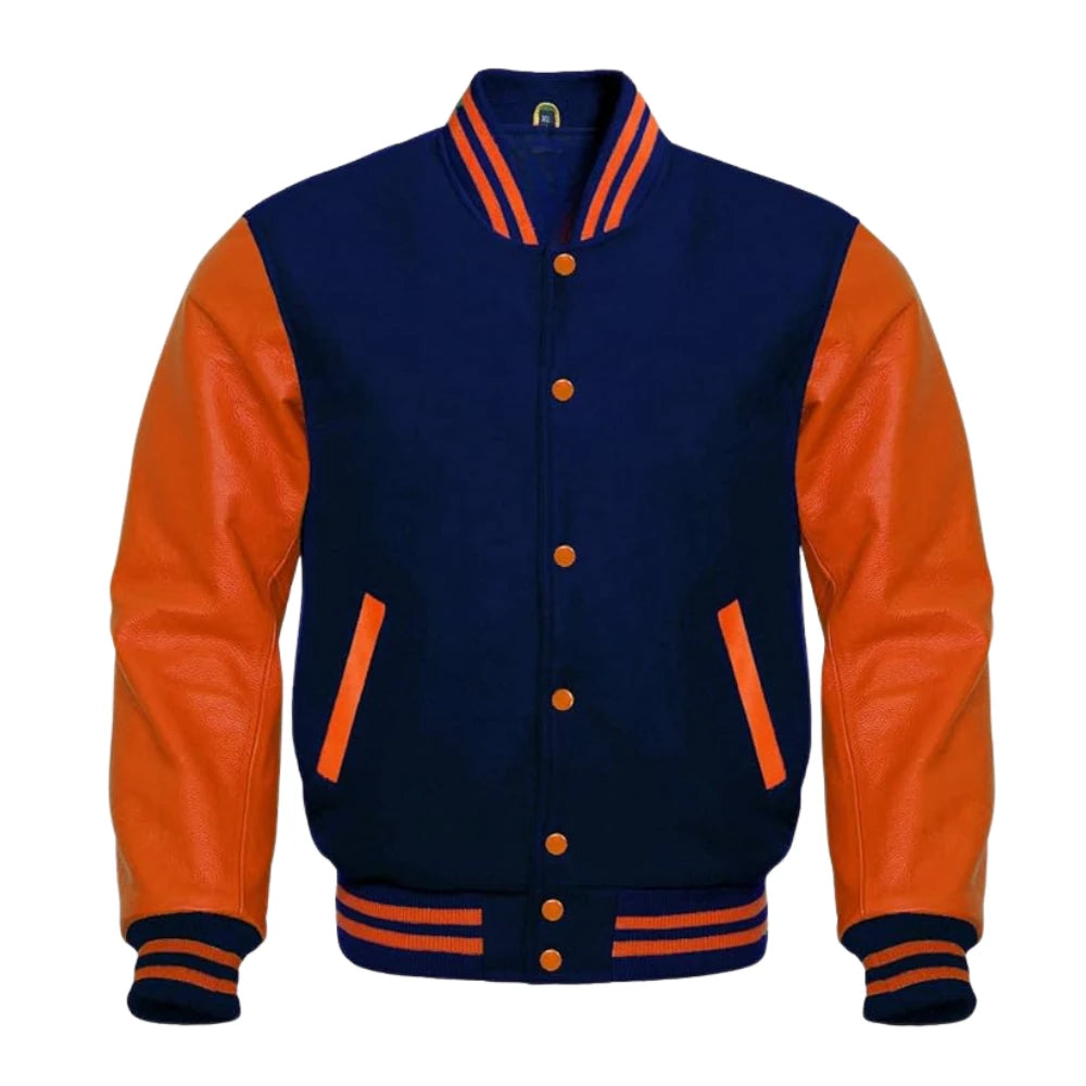 Navy Blue and Orange Varsity Jacket