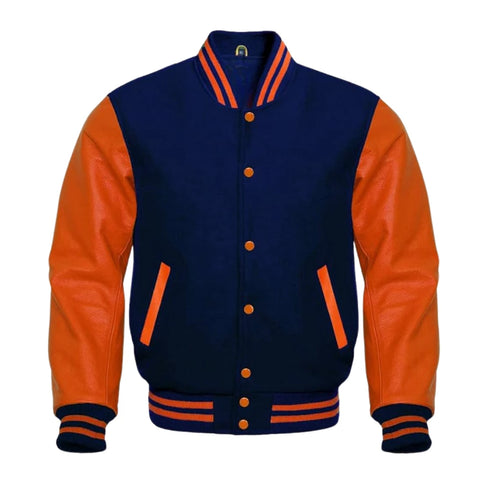 Navy Blue and Orange Varsity Jacket