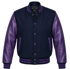 Navy Blue and Purple Letterman Jacket