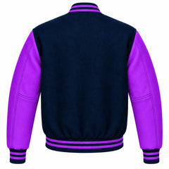 Navy Blue and Purple Wool Letterman Jacket