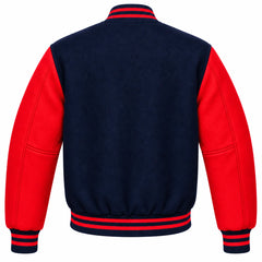 Navy Blue and Red Wool Varsity Jacket