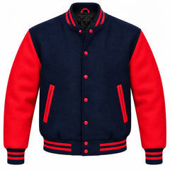Navy Blue and Red Wool Varsity Jacket