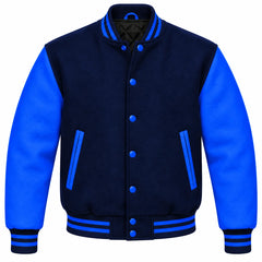 Navy Blue and Royal Blue Wool Letterman Jacket