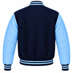 Navy Blue and Sky Blue Wool Varsity Jacket