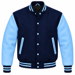 Navy Blue and Sky Blue Wool Varsity Jacket