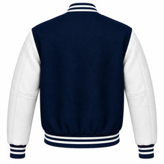 Navy Blue and White Wool Varsity Jacket
