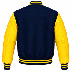 Navy Blue and Yellow Wool Varsity Jacket