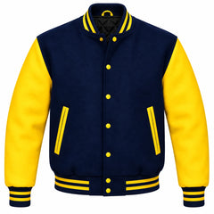 Navy Blue and Yellow Wool Varsity Jacket
