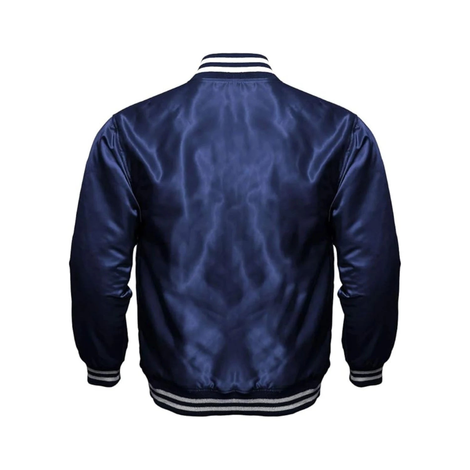Navy Satin Varsity Jacket Back Side