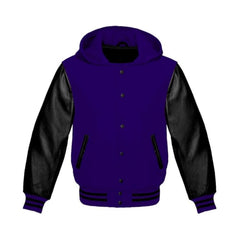 Navy Wool and Black Leather Hooded Varsity Jacket