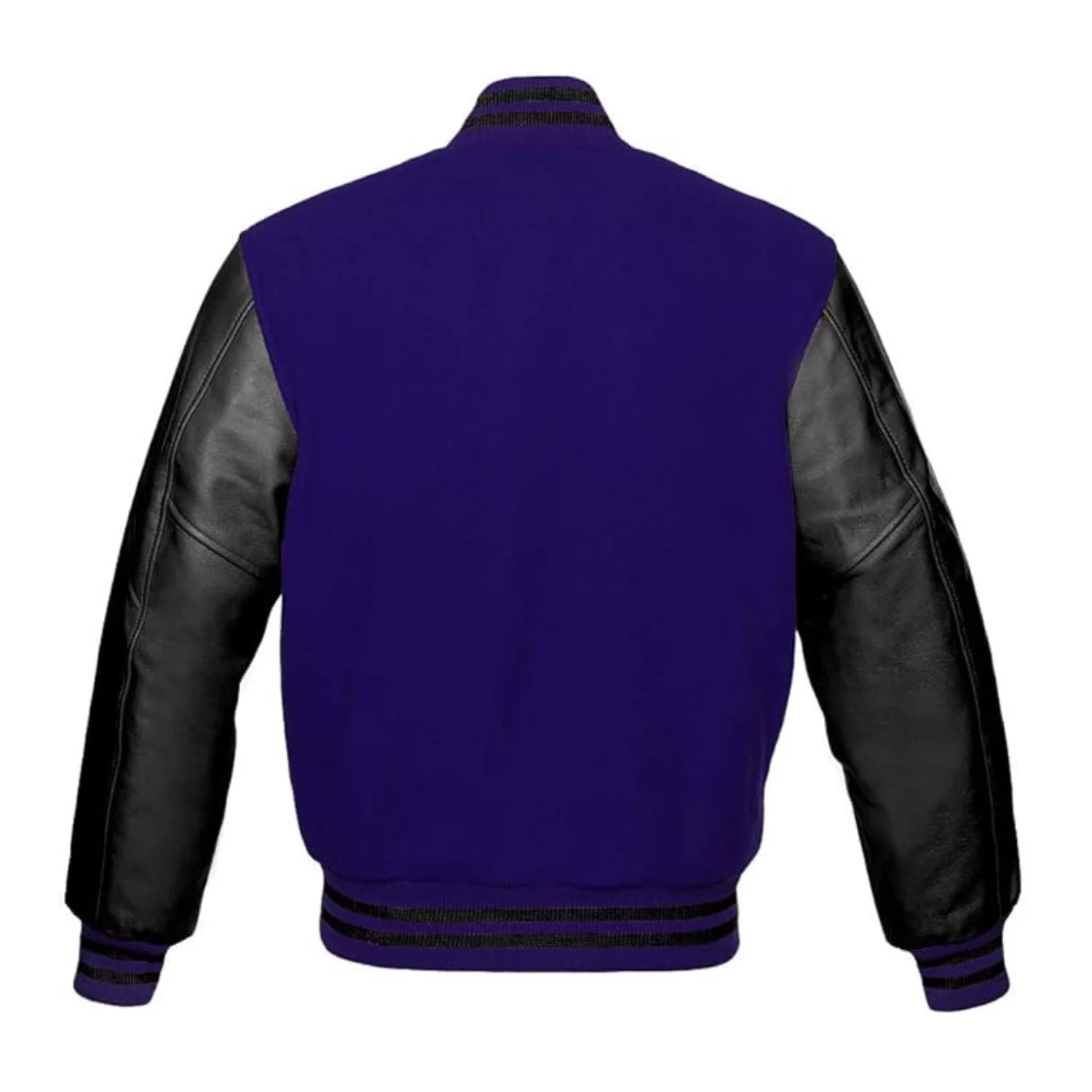 Navy Wool and Black Leather Varsity Jacket Back Side
