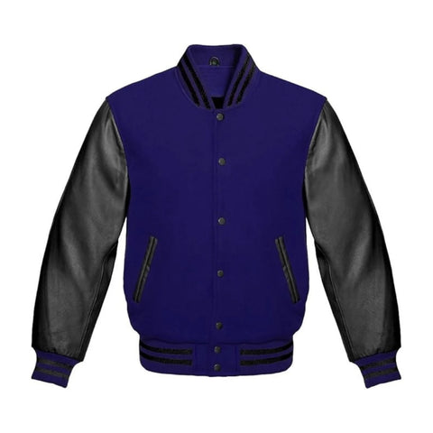 Navy Wool and Black Leather Varsity Jacket
