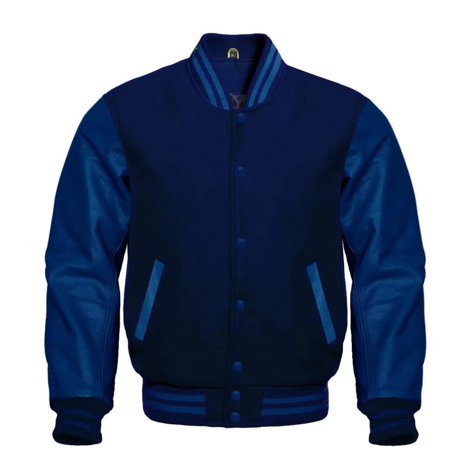 Navy Wool and Leather Varsity Jacket