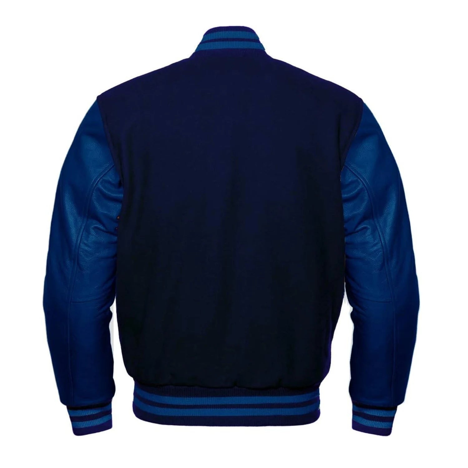 Navy Wool and Leather Varsity Jacket Back Side