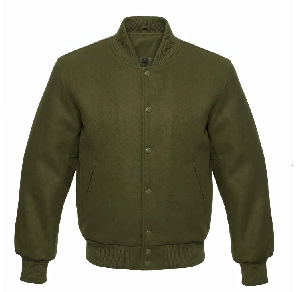Olive Green All Wool Varsity Jacket