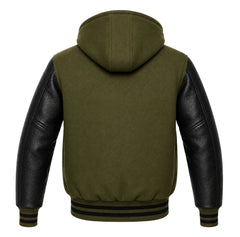Olive Green and Black Varsity Jacket with Hood