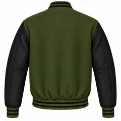 Olive Green and Black Wool Varsity Jacket