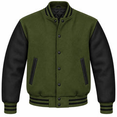 Olive Green and Black Wool Varsity Jacket