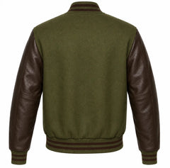 Olive Green and Brown Letterman Jacket