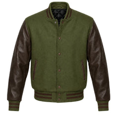 Olive Green and Brown Letterman Jacket