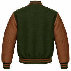 Olive Green and Brown Wool Varsity Jacket